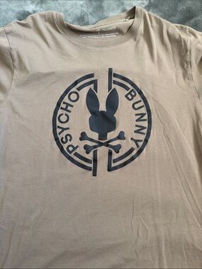 Psycho Bunny Short-Sleeve Logo Tee in Taupe with Navy Print